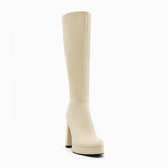 Zara leather boots platform heels high tops knee high - Picture 3 of 7